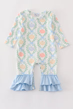 Load image into Gallery viewer, Blue pumpkin print girl romper

