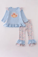 Load image into Gallery viewer, Blue turkey applique ruffle pants set
