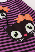 Load image into Gallery viewer, Purple halloween cat stripe dress 2pc set
