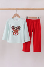 Load image into Gallery viewer, Blue reindeer applique stripe pants set
