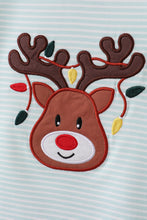 Load image into Gallery viewer, Blue reindeer applique stripe pants set
