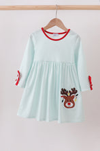 Load image into Gallery viewer, Blue reindeer applique stripe dress
