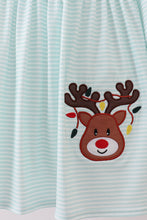 Load image into Gallery viewer, Blue reindeer applique stripe dress
