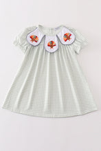 Load image into Gallery viewer, Sage turkey embroidery gingham dress
