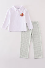 Load image into Gallery viewer, Sage turkey embroidery gingham boy pants set
