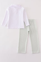 Load image into Gallery viewer, Sage turkey embroidery gingham boy pants set
