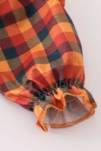 Load image into Gallery viewer, Orange turkey embroidery smocked plaid girl romper

