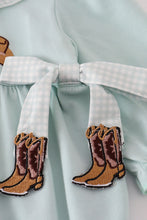 Load image into Gallery viewer, Blue boots embroidery ruffle bubble
