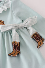 Load image into Gallery viewer, Blue boots embroidery ruffle bloomer set
