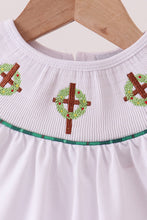 Load image into Gallery viewer, White wreath smocked ruffle pants set
