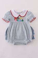 Load image into Gallery viewer, Blue princess embroidery stripe ruffle bubble
