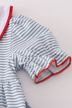 Load image into Gallery viewer, Blue princess embroidery stripe ruffle bubble
