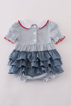 Load image into Gallery viewer, Blue princess embroidery stripe ruffle bubble
