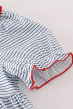 Load image into Gallery viewer, Blue princess embroidery stripe dress
