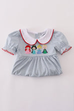 Load image into Gallery viewer, Blue princess embroidery stripe dress
