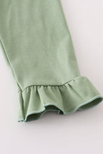 Load image into Gallery viewer, Green cow applique floral print ruffle pants set

