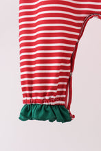Load image into Gallery viewer, Red stripe santa milk biscuit french knot ruffle romper
