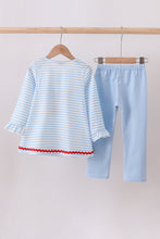 Load image into Gallery viewer, Blue stripe reindeer applique ruffle pants set
