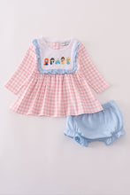 Load image into Gallery viewer, Pink princess castle embroidery gingham bloomer set
