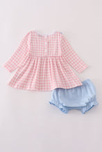 Load image into Gallery viewer, Pink princess castle embroidery gingham bloomer set
