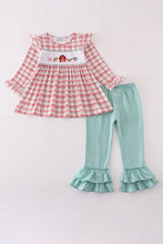 Load image into Gallery viewer, Red plaid farm embroidery ruffle pants set
