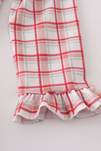Load image into Gallery viewer, Red plaid farm embroidery ruffle pants set
