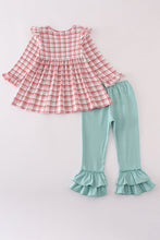 Load image into Gallery viewer, Red plaid farm embroidery ruffle pants set
