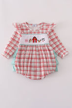 Load image into Gallery viewer, Red plaid farm embroidery ruffle bubble
