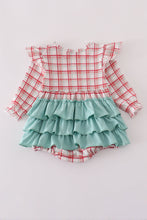 Load image into Gallery viewer, Red plaid farm embroidery ruffle bubble
