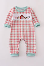 Load image into Gallery viewer, Red plaid farm embroidery romper
