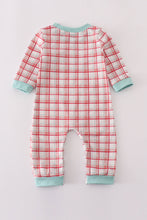 Load image into Gallery viewer, Red plaid farm embroidery romper
