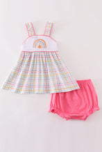 Load image into Gallery viewer, Rainbow pumpkin embroidery plaid baby girl set
