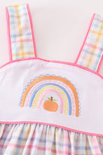 Load image into Gallery viewer, Rainbow pumpkin embroidery plaid baby girl set
