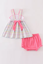 Load image into Gallery viewer, Rainbow pumpkin embroidery plaid baby girl set
