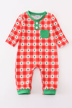 Load image into Gallery viewer, Red christmas tree gingham boy romper
