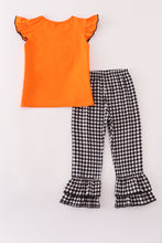 Load image into Gallery viewer, Orange halloween bluey french knot ruffle pants set
