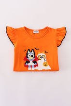 Load image into Gallery viewer, Orange halloween bluey french knot ruffle pants set
