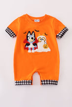 Load image into Gallery viewer, Orange halloween character french knot romper
