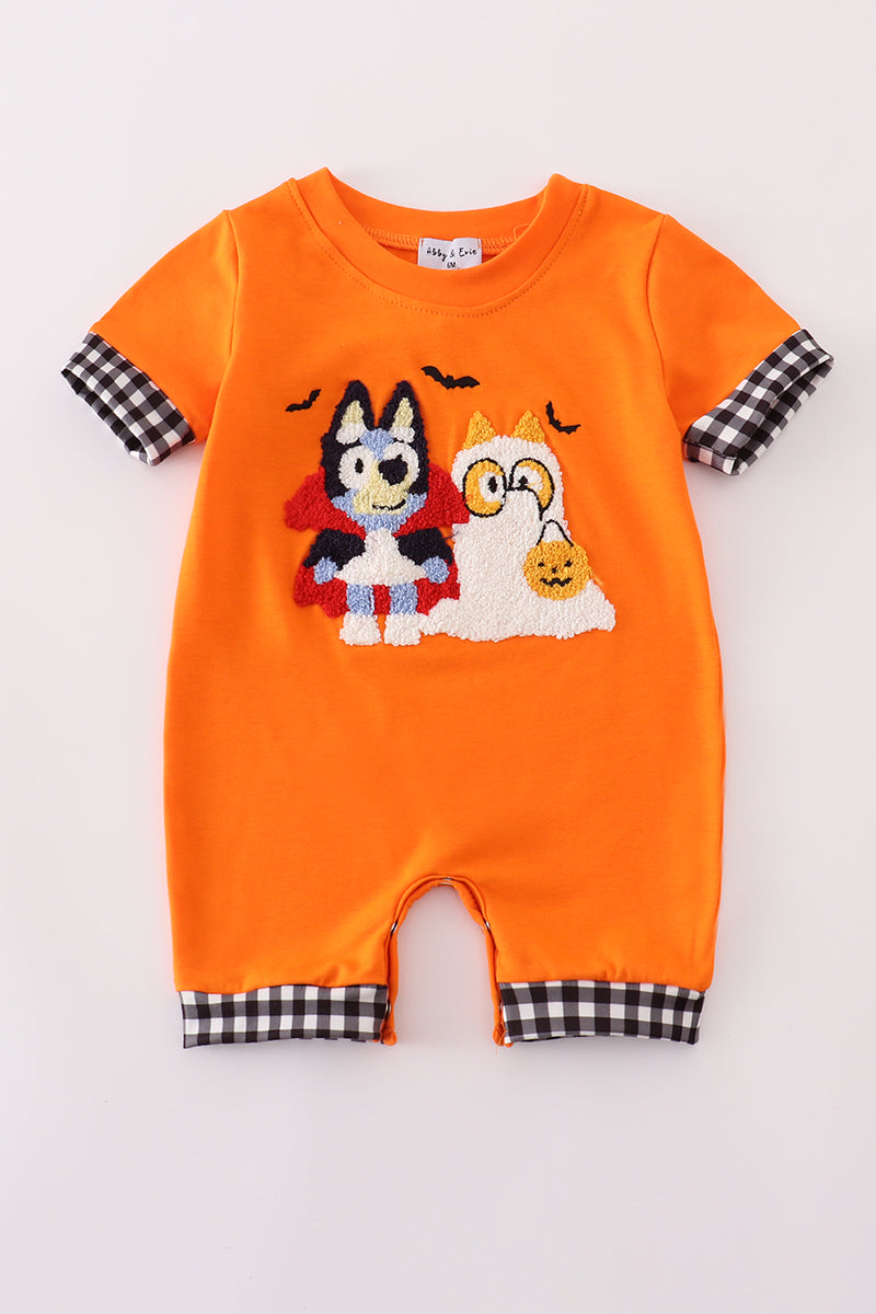 Orange halloween character french knot romper