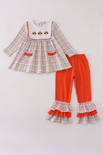 Load image into Gallery viewer, Orange turkey embroidery plaid ruffle pants set
