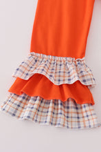 Load image into Gallery viewer, Orange turkey embroidery plaid ruffle pants set
