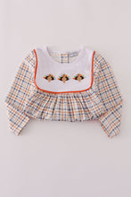 Load image into Gallery viewer, Orange turkey embroidery plaid ruffle pants set

