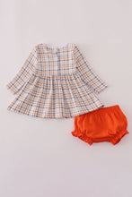 Load image into Gallery viewer, Orange turkey embroidery plaid bloomer set
