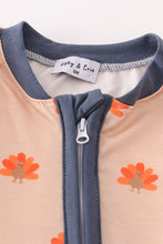 Load image into Gallery viewer, Khaki turkey print zip boy romper
