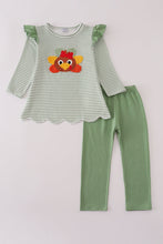 Load image into Gallery viewer, Green turkey french knot stripe pants set
