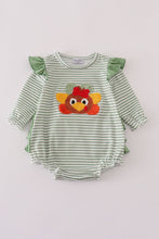 Load image into Gallery viewer, Green turkey french knot stripe ruffle bubble
