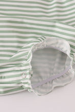 Load image into Gallery viewer, Green turkey french knot stripe ruffle bubble
