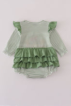 Load image into Gallery viewer, Green turkey french knot stripe ruffle bubble
