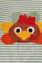 Load image into Gallery viewer, Green turkey french knot stripe ruffle bubble
