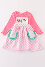Load image into Gallery viewer, Pink christmas santa reindeer tree embroidery girl dress set

